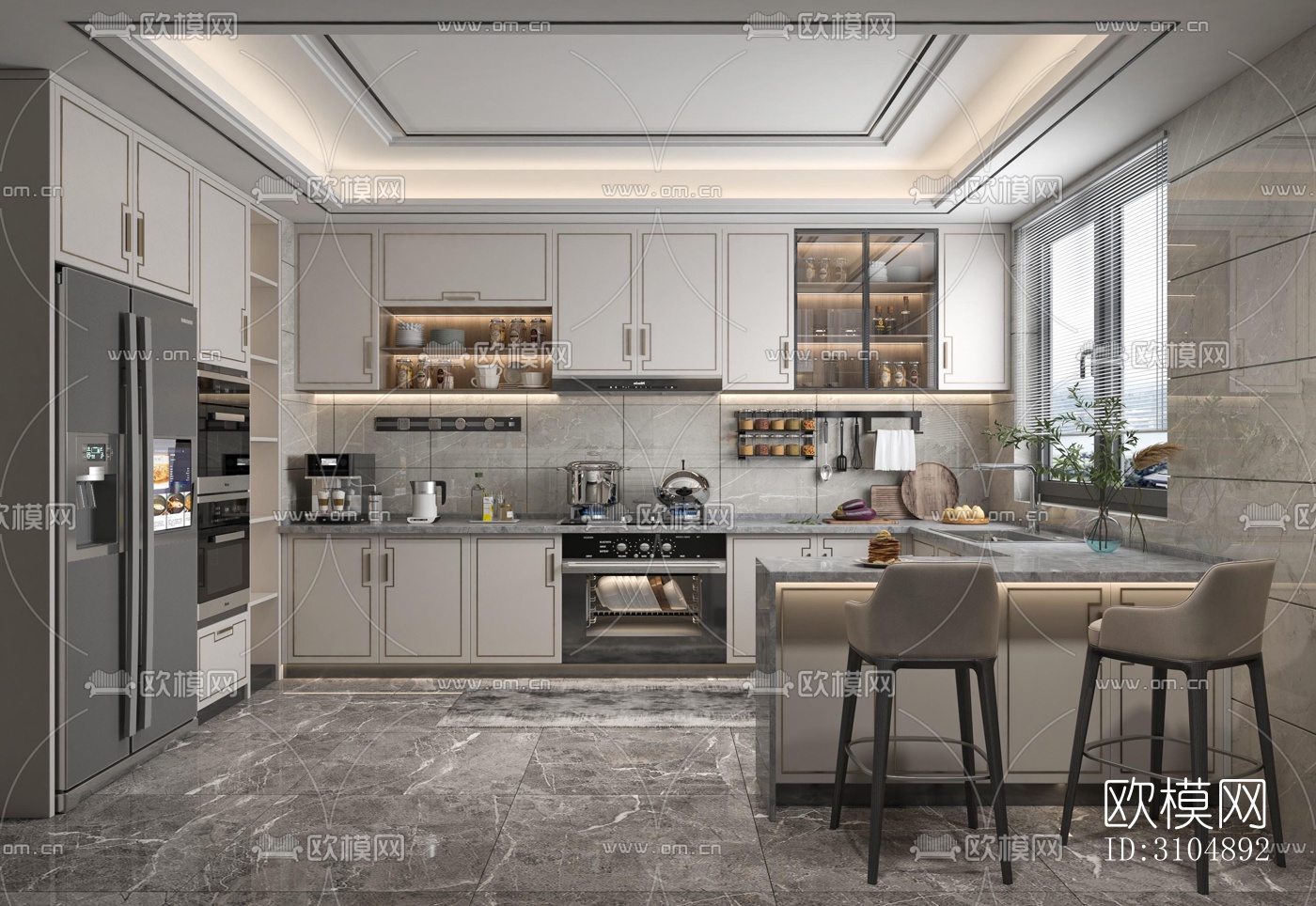 新中式厨房效果图下载（渲染图1）