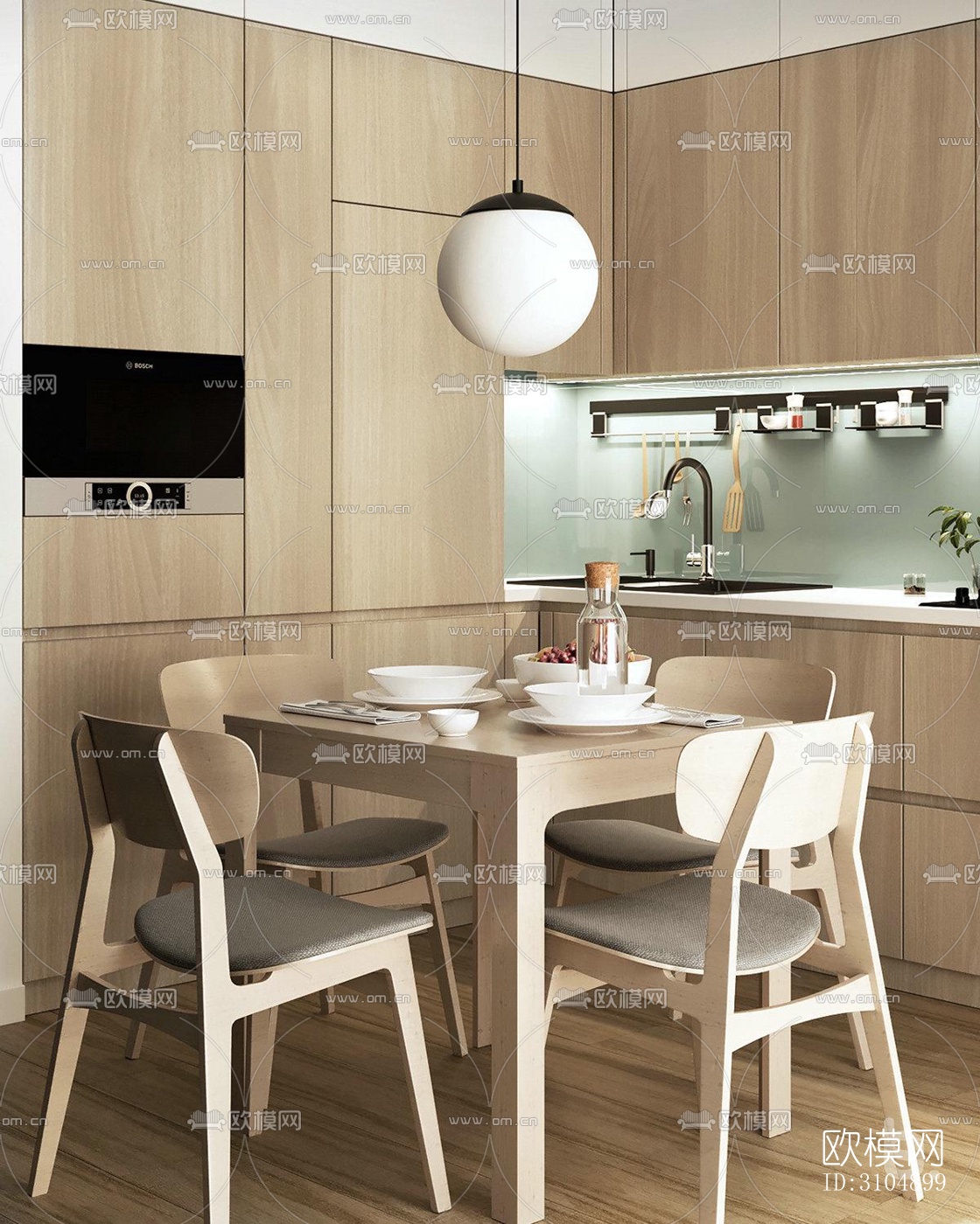 日式厨房效果图下载（渲染图2）