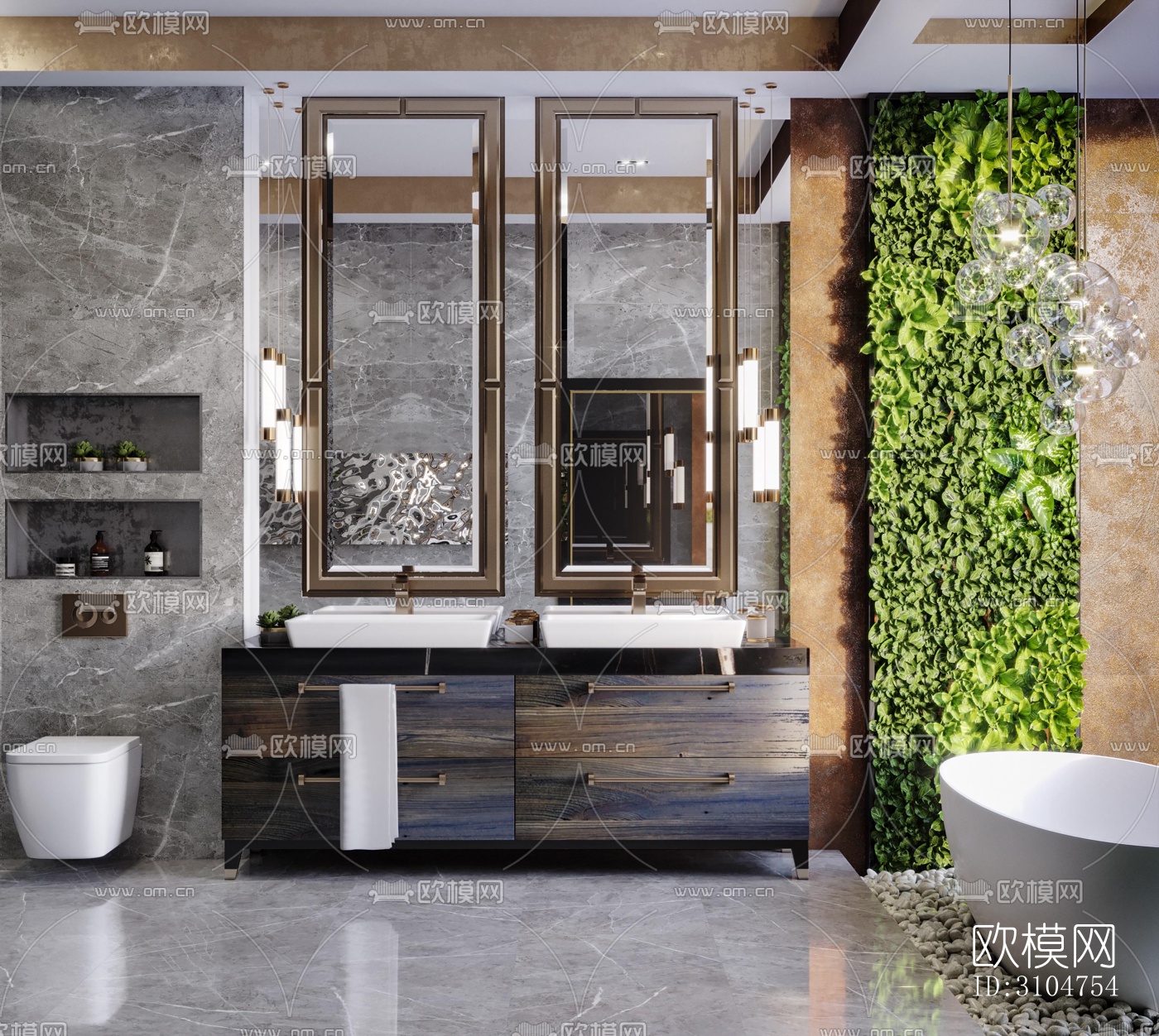 高级灰卫生间效果图下载（渲染图2）