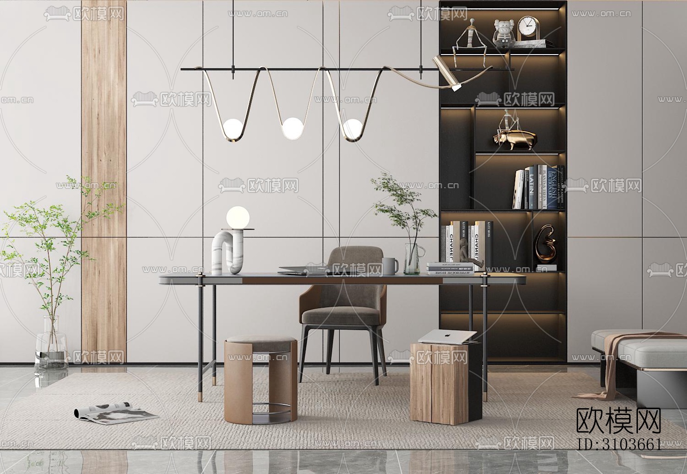 现代书房效果图下载（渲染图1）