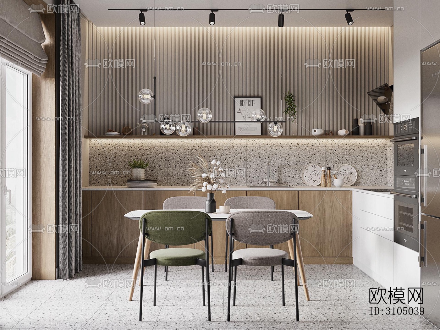 现代厨房效果图下载（渲染图1）