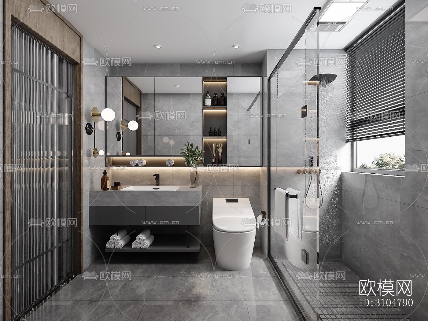 高级灰卫生间效果图下载（渲染图2）
