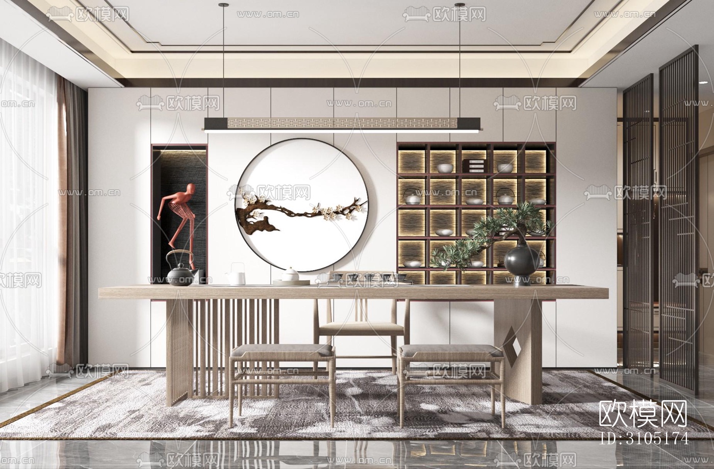 新中式茶室效果图下载（渲染图2）