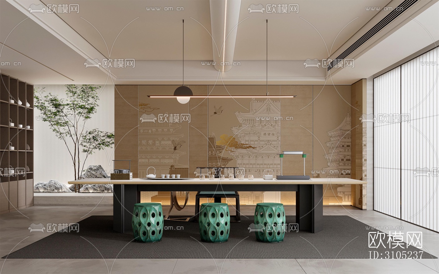 新中式茶室效果图下载（渲染图4）