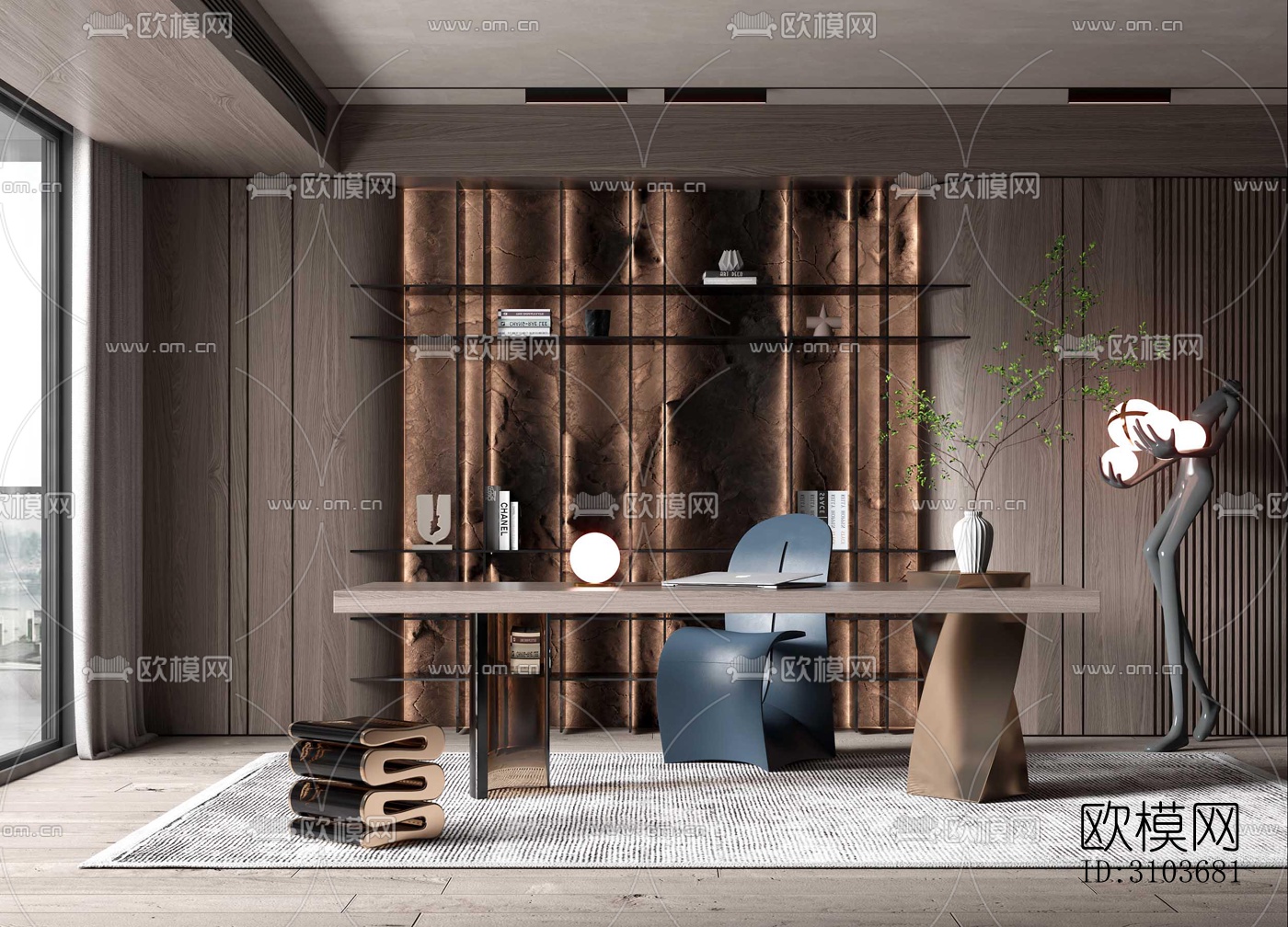 现代书房效果图下载（渲染图3）