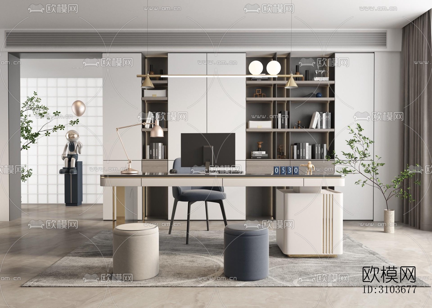 现代书房效果图下载（渲染图4）