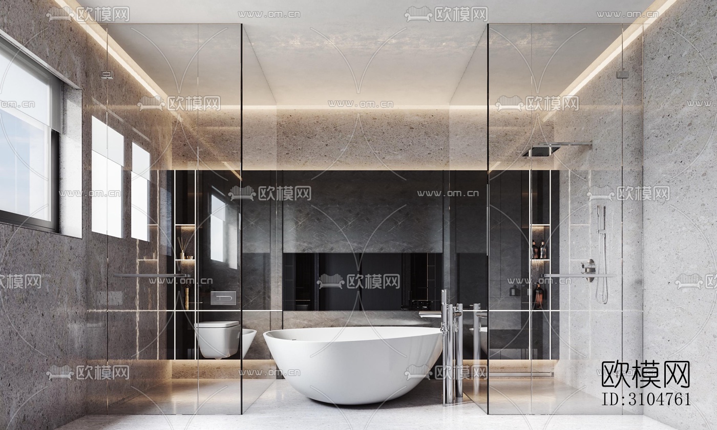 高级灰卫生间效果图下载（渲染图4）