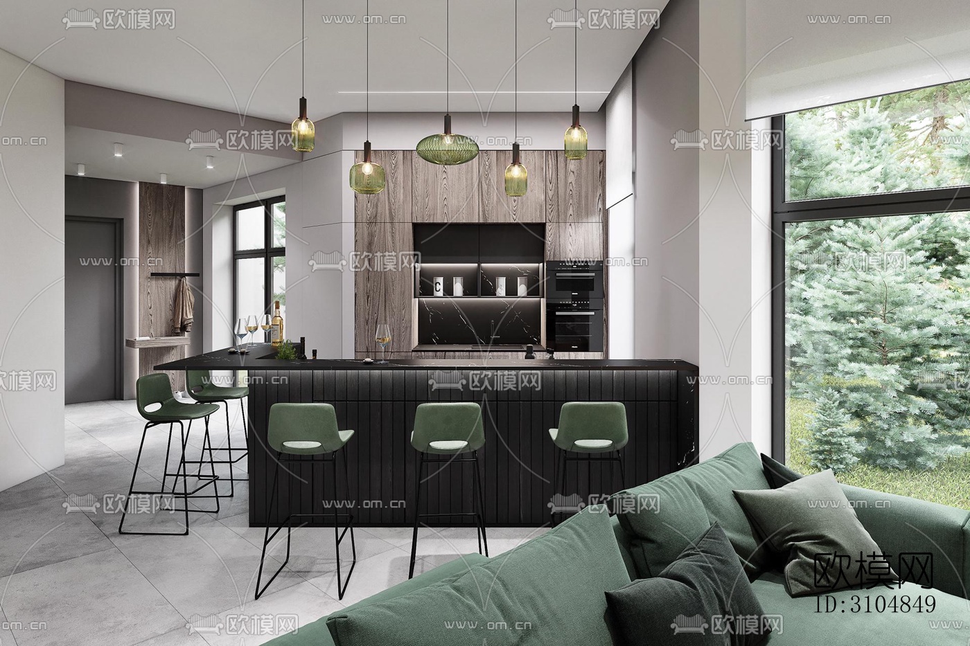 北欧厨房效果图下载（渲染图1）