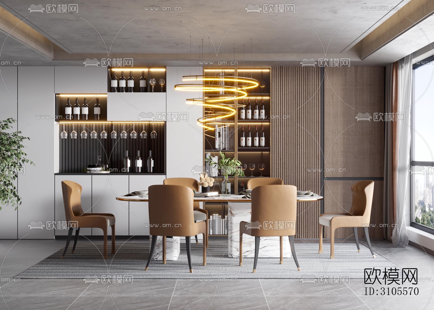 现代餐厅效果图下载（渲染图5）