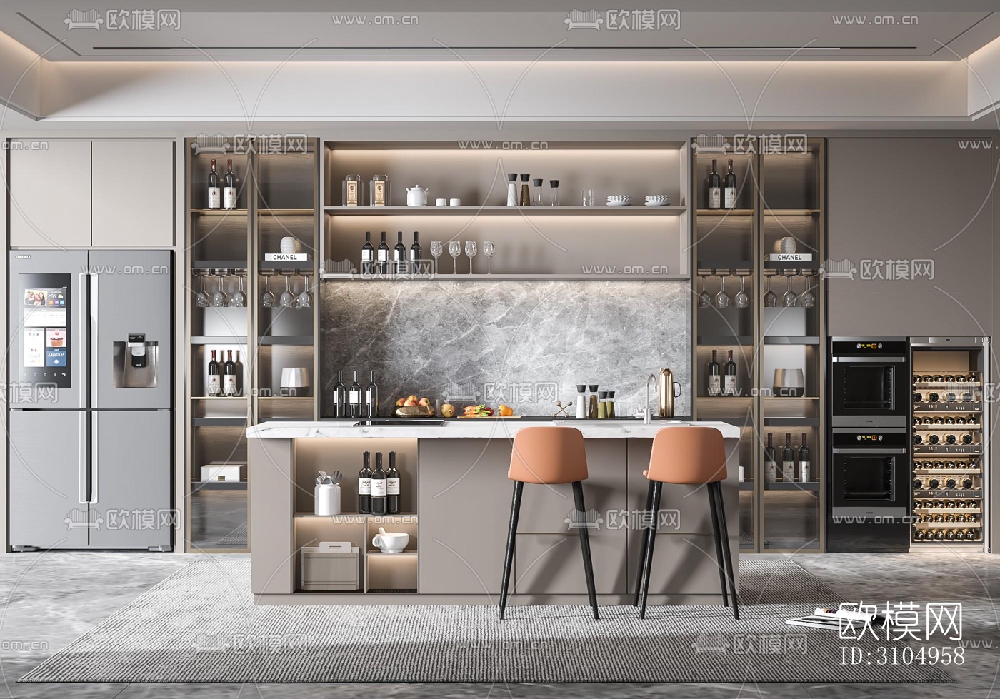现代厨房效果图下载（渲染图2）