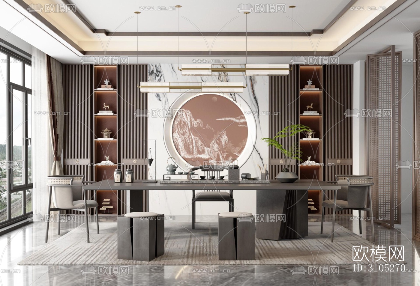 新中式茶室效果图下载（渲染图5）