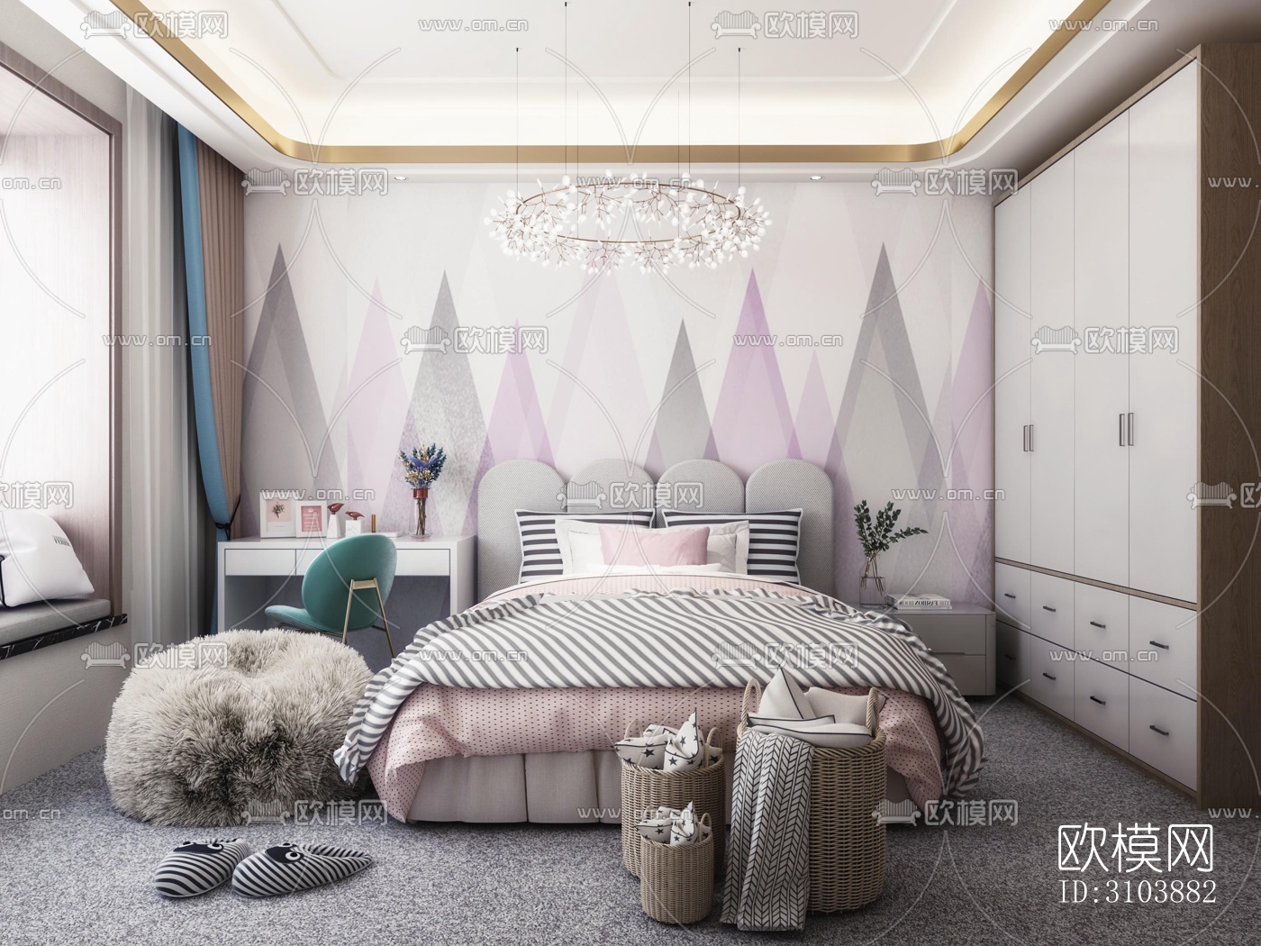 北欧儿童房效果图下载（渲染图3）