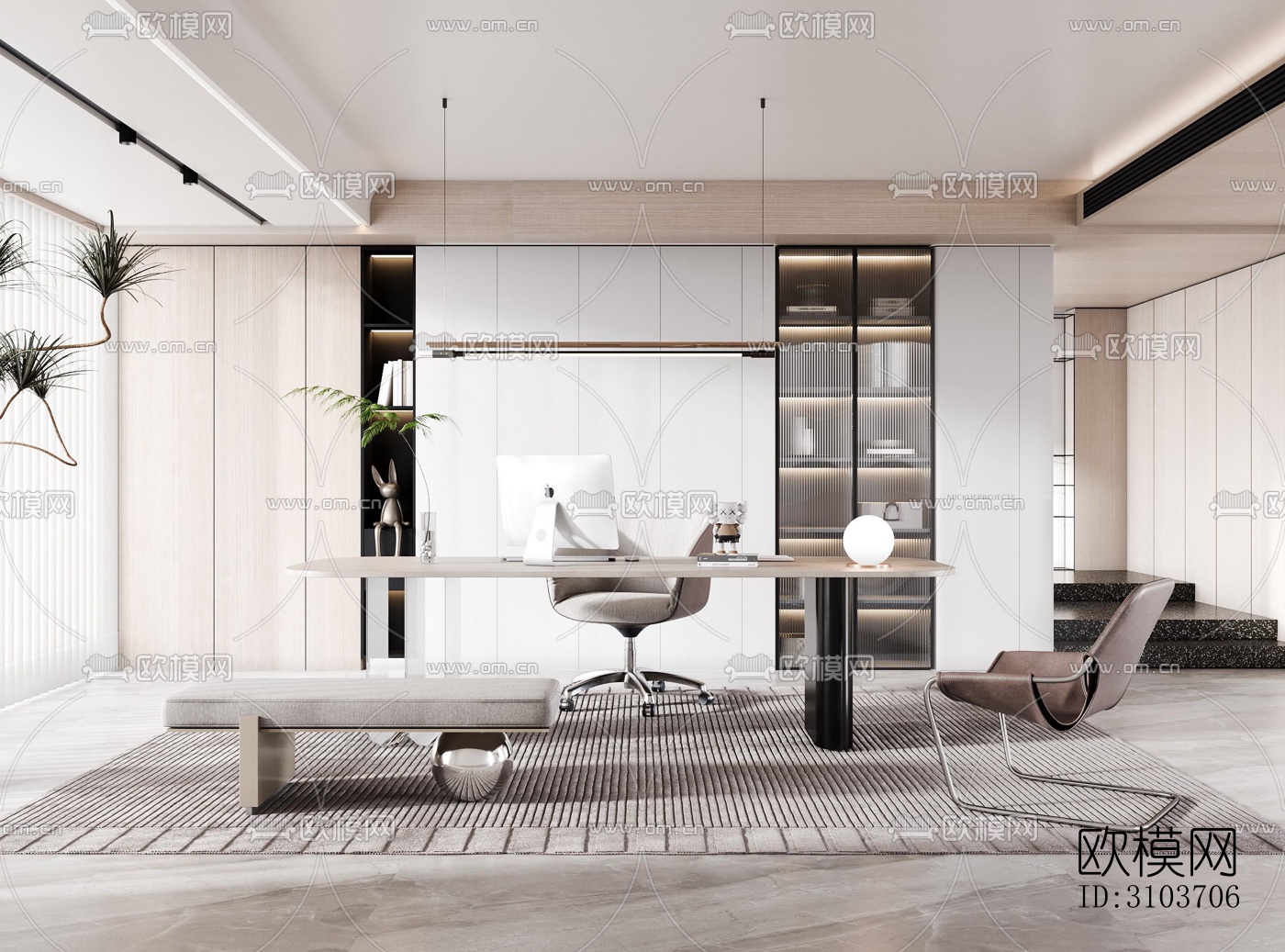 现代书房效果图下载（渲染图4）