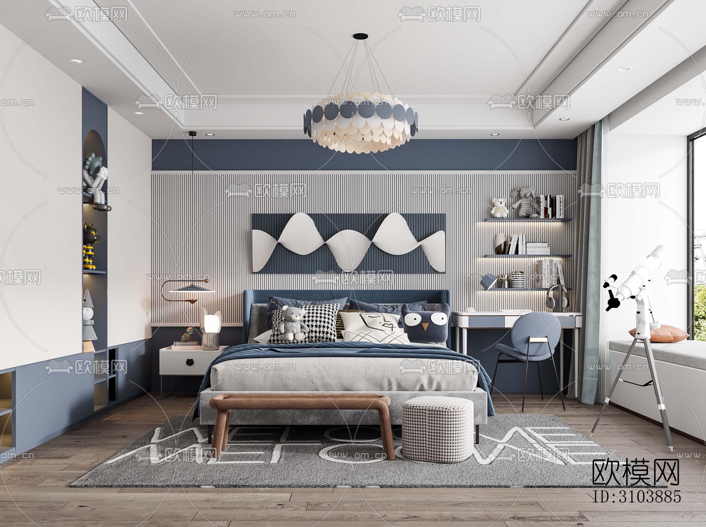 北欧儿童房效果图下载（渲染图1）