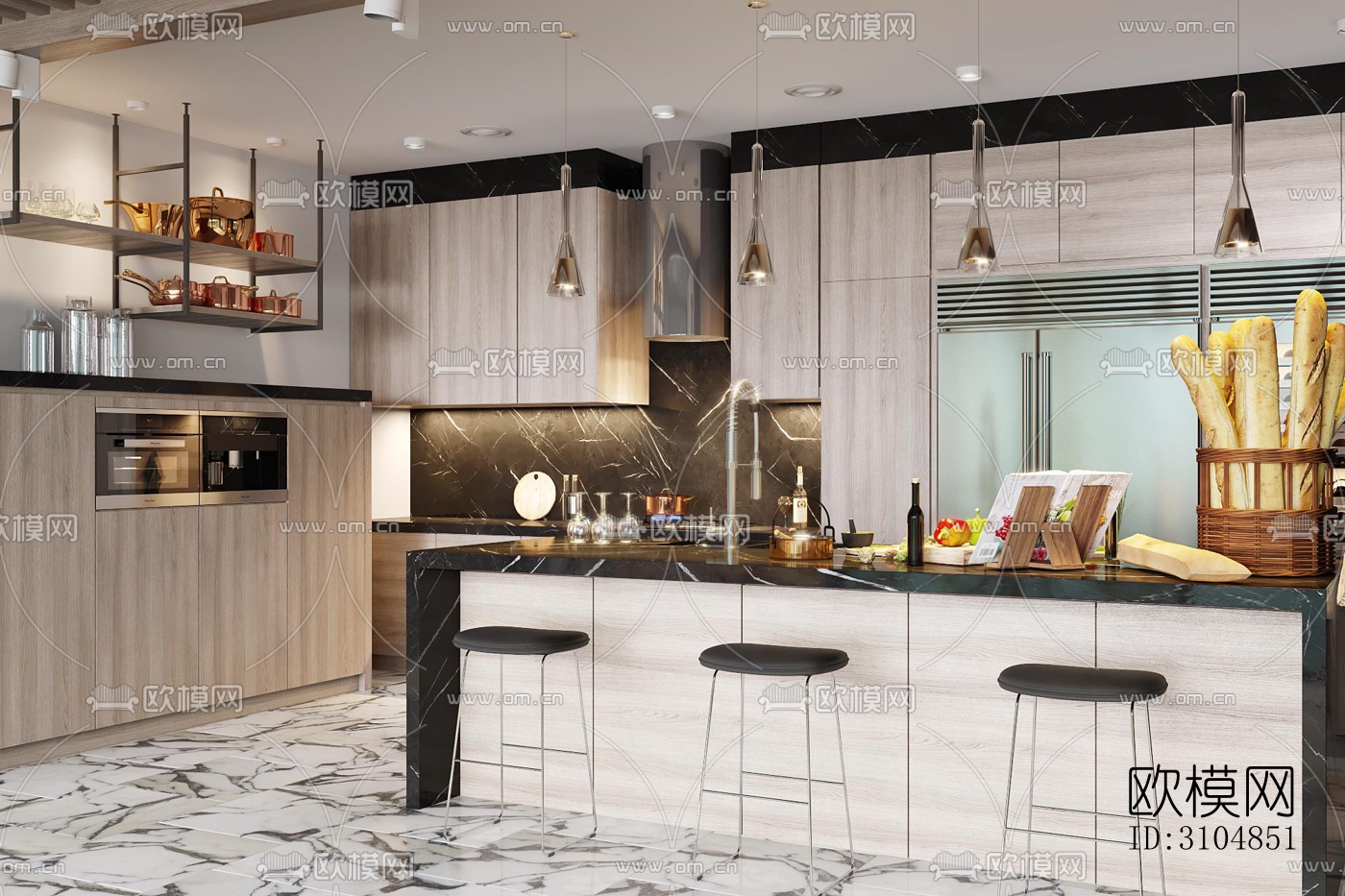 北欧厨房效果图下载（渲染图2）