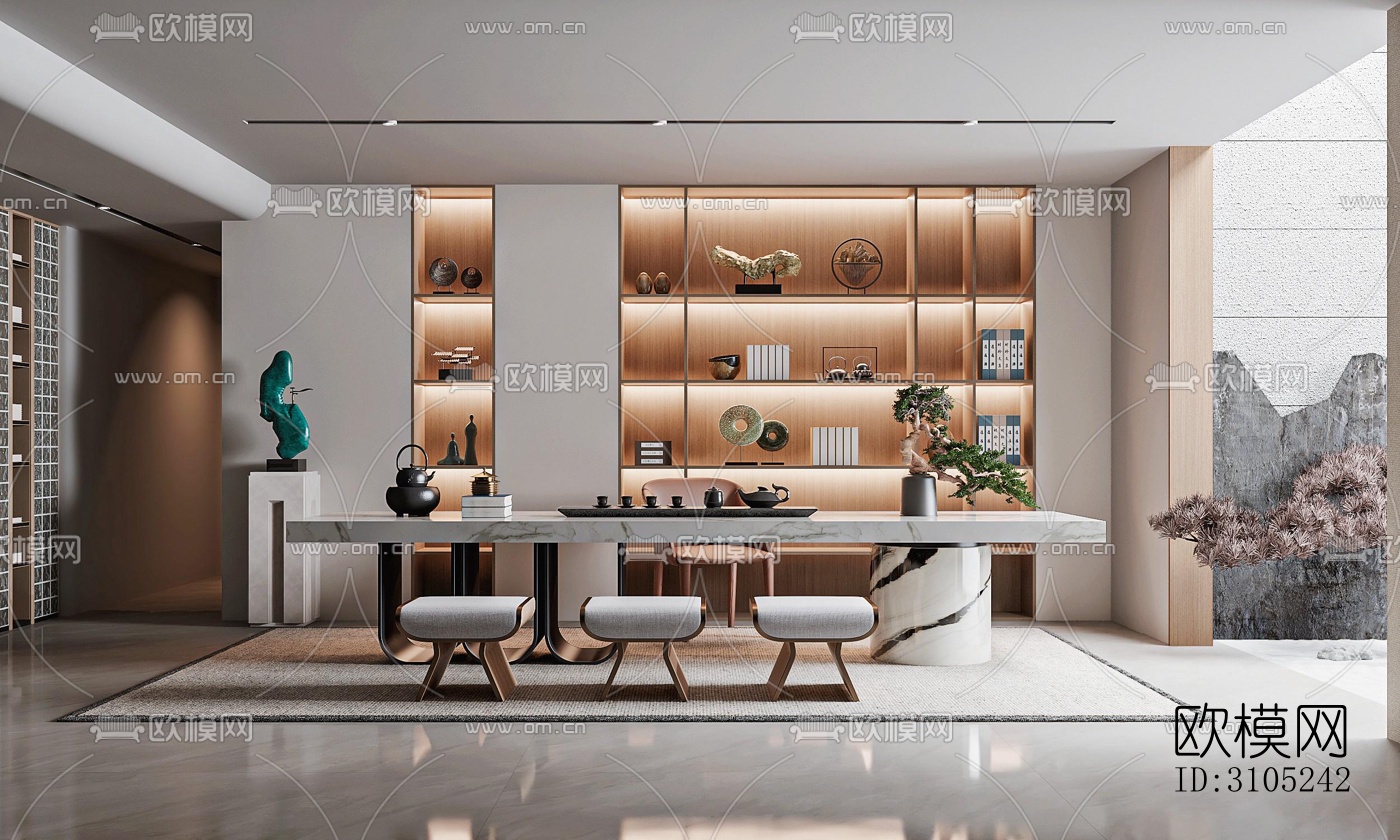 新中式茶室效果图下载（渲染图4）