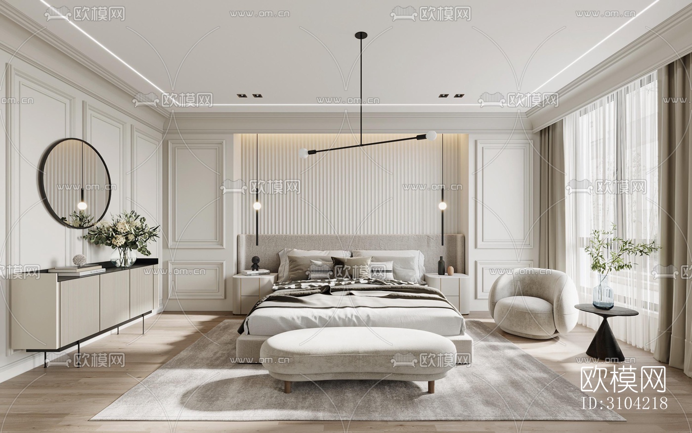 法式卧室效果图下载（渲染图1）