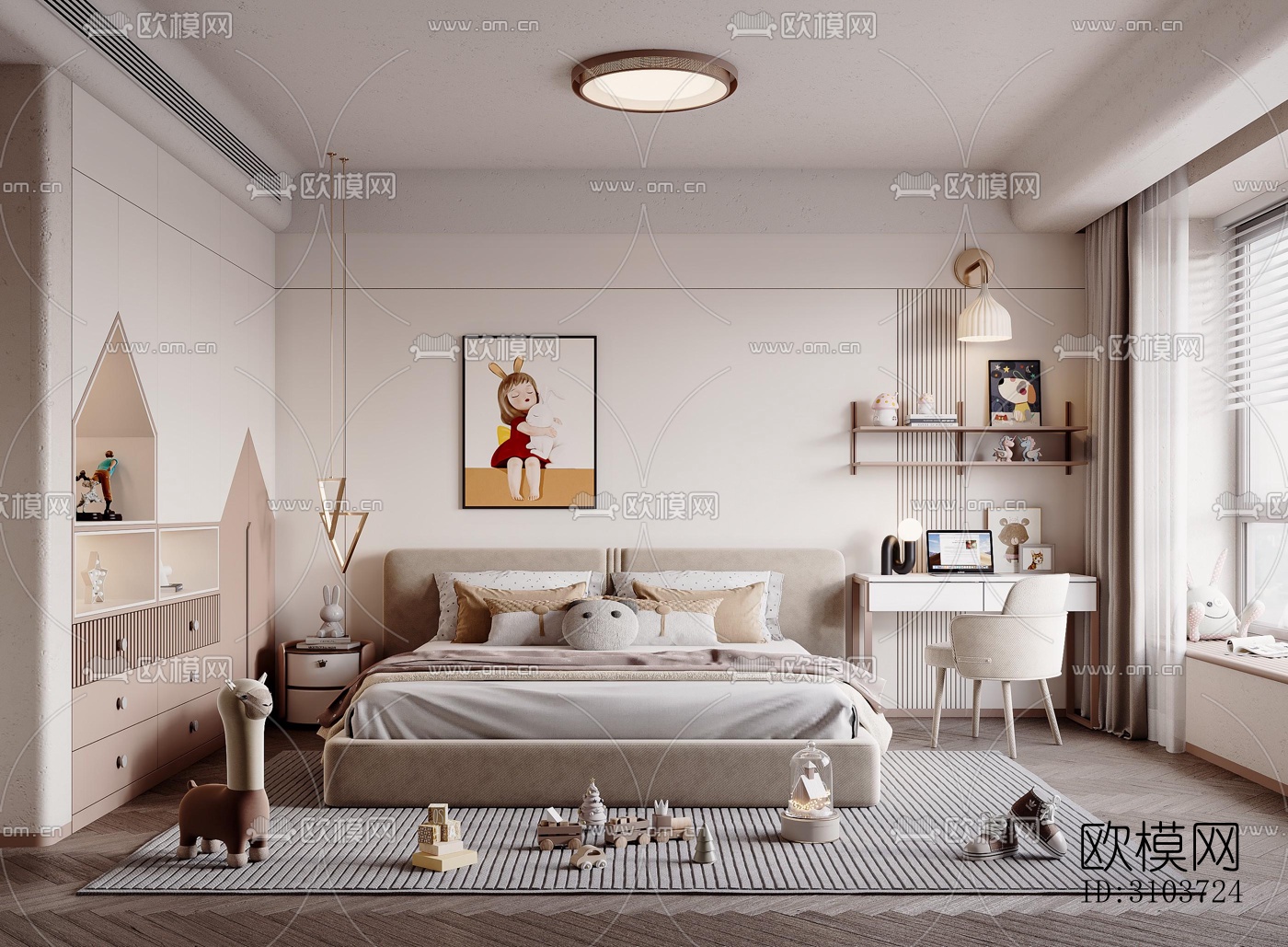北欧儿童房效果图下载（渲染图1）