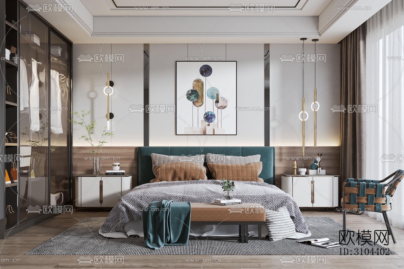 现代卧室效果图下载（渲染图4）
