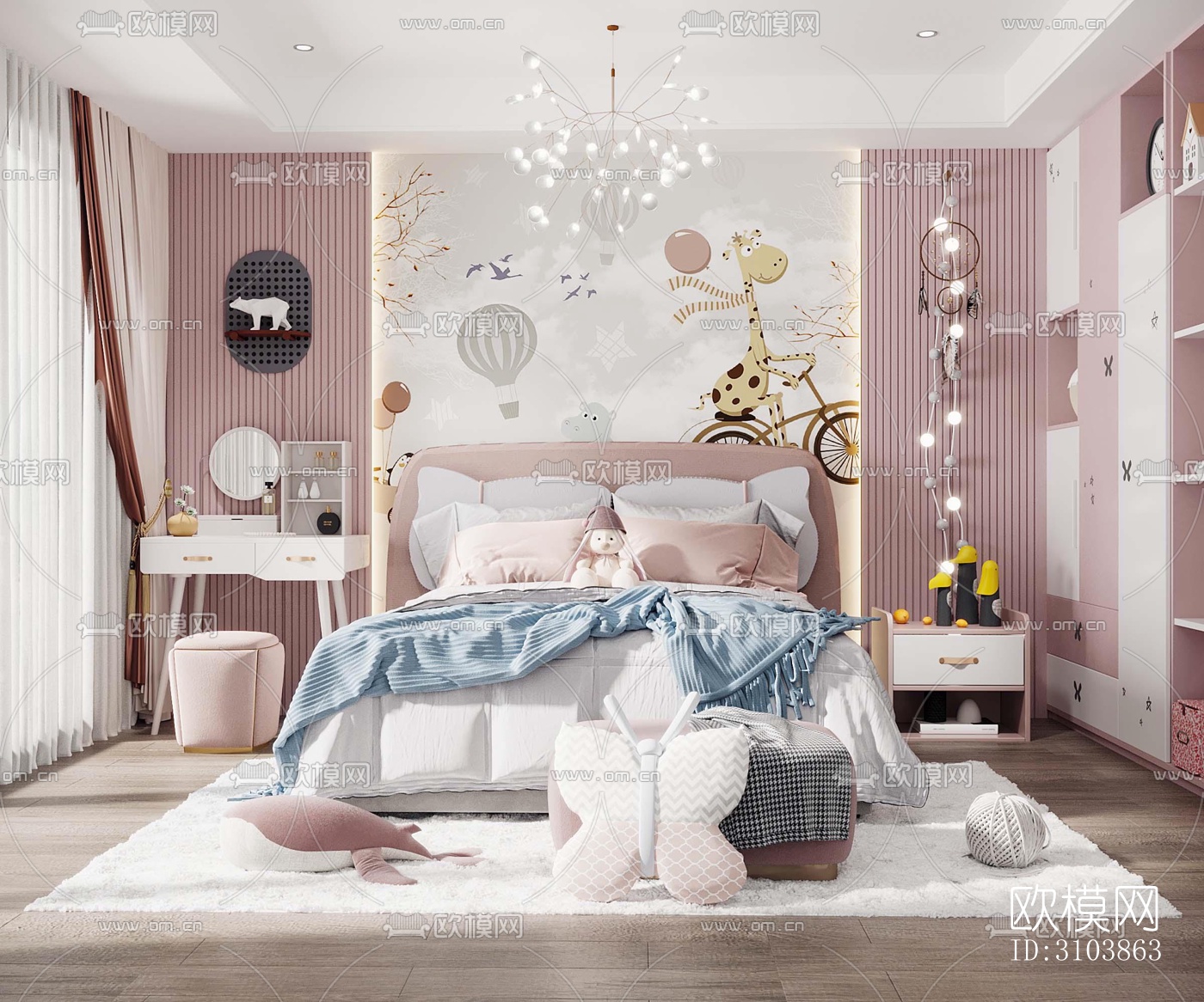 北欧儿童房效果图下载（渲染图1）