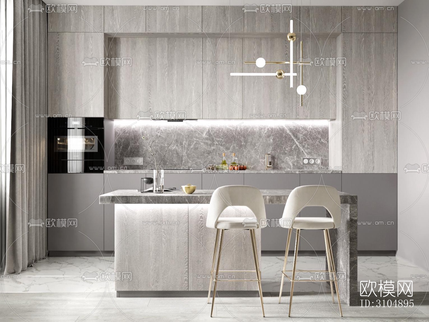 日式厨房效果图下载（渲染图1）