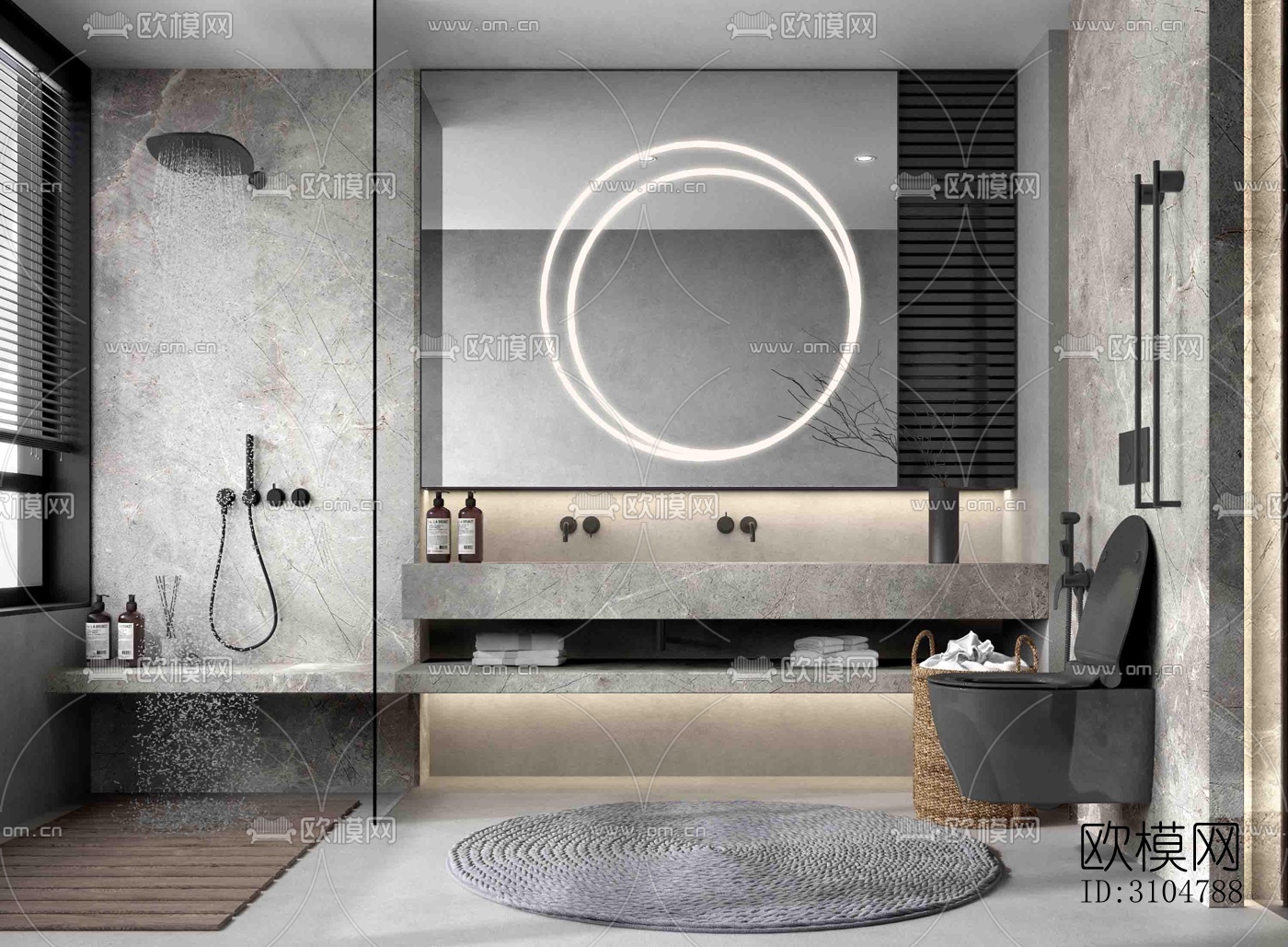 高级灰卫生间效果图下载（渲染图1）