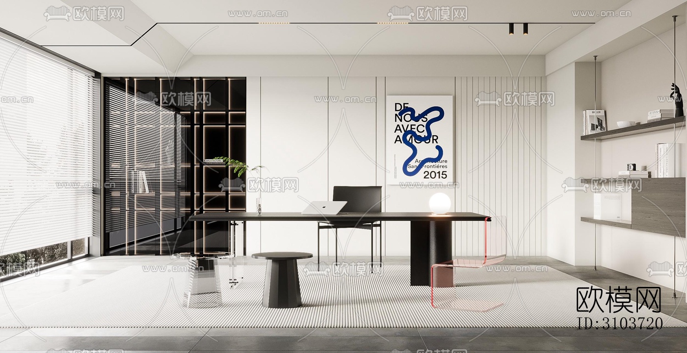 高级灰书房效果图下载（渲染图5）