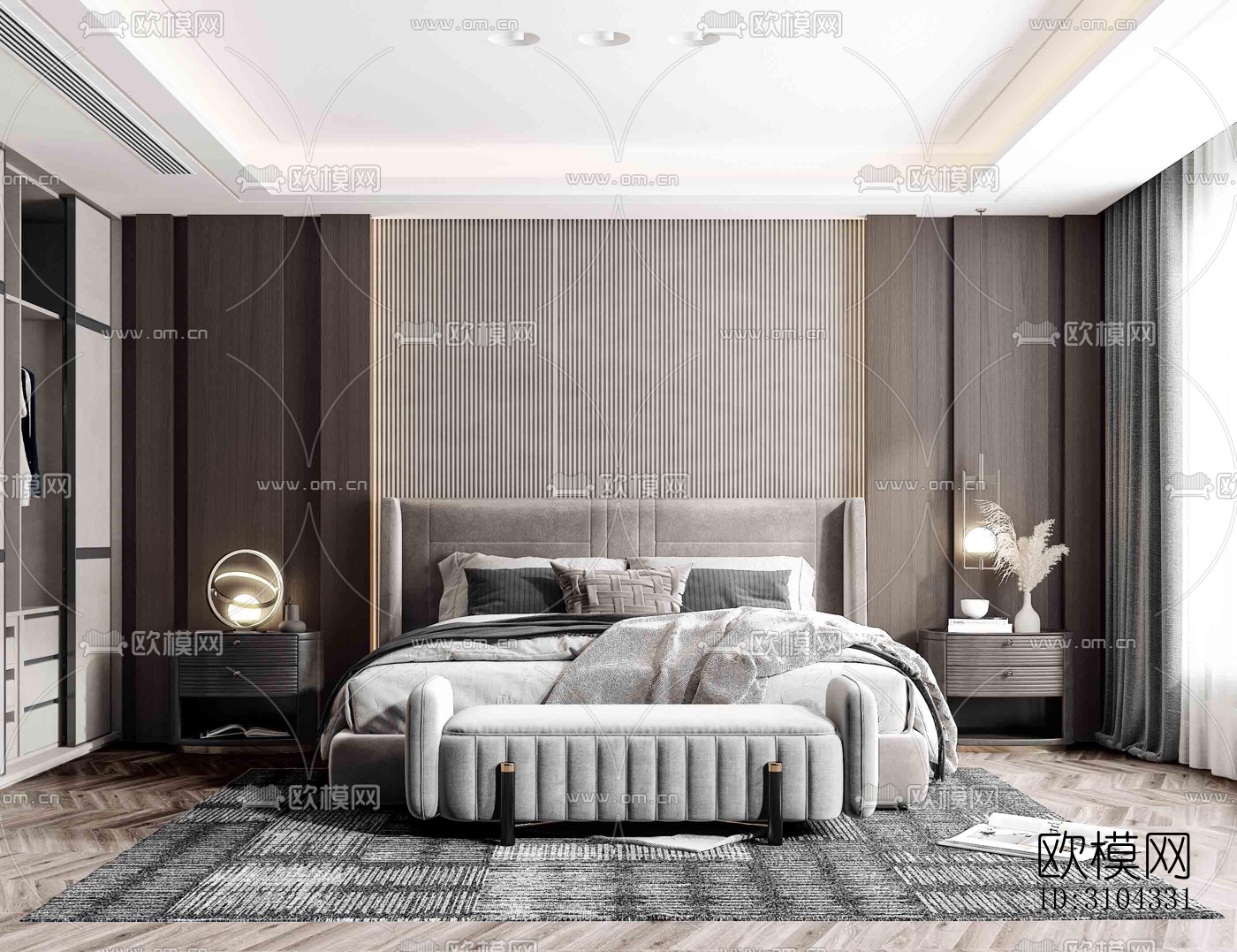 现代卧室效果图下载（渲染图1）
