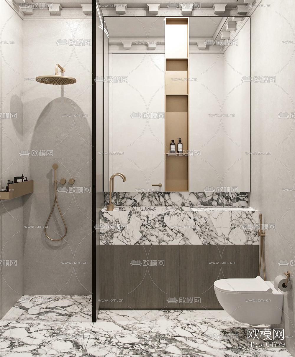 高级灰卫生间效果图下载（渲染图4）