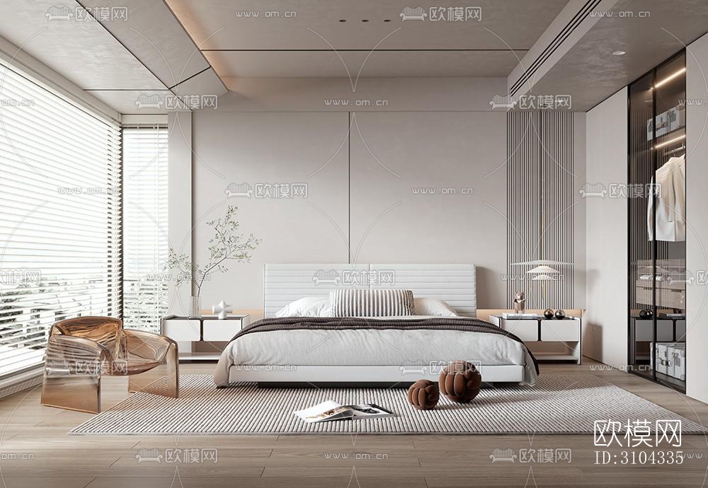 现代卧室效果图下载（渲染图1）