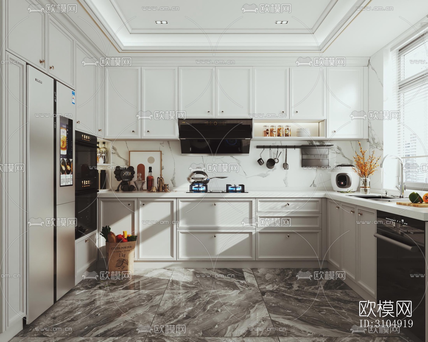 法式厨房效果图下载（渲染图4）