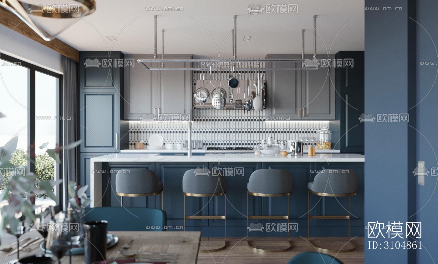 北欧厨房效果图下载（渲染图1）