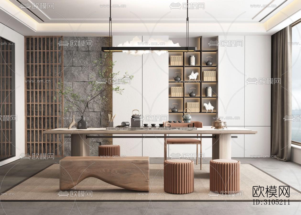 新中式茶室效果图下载（渲染图2）