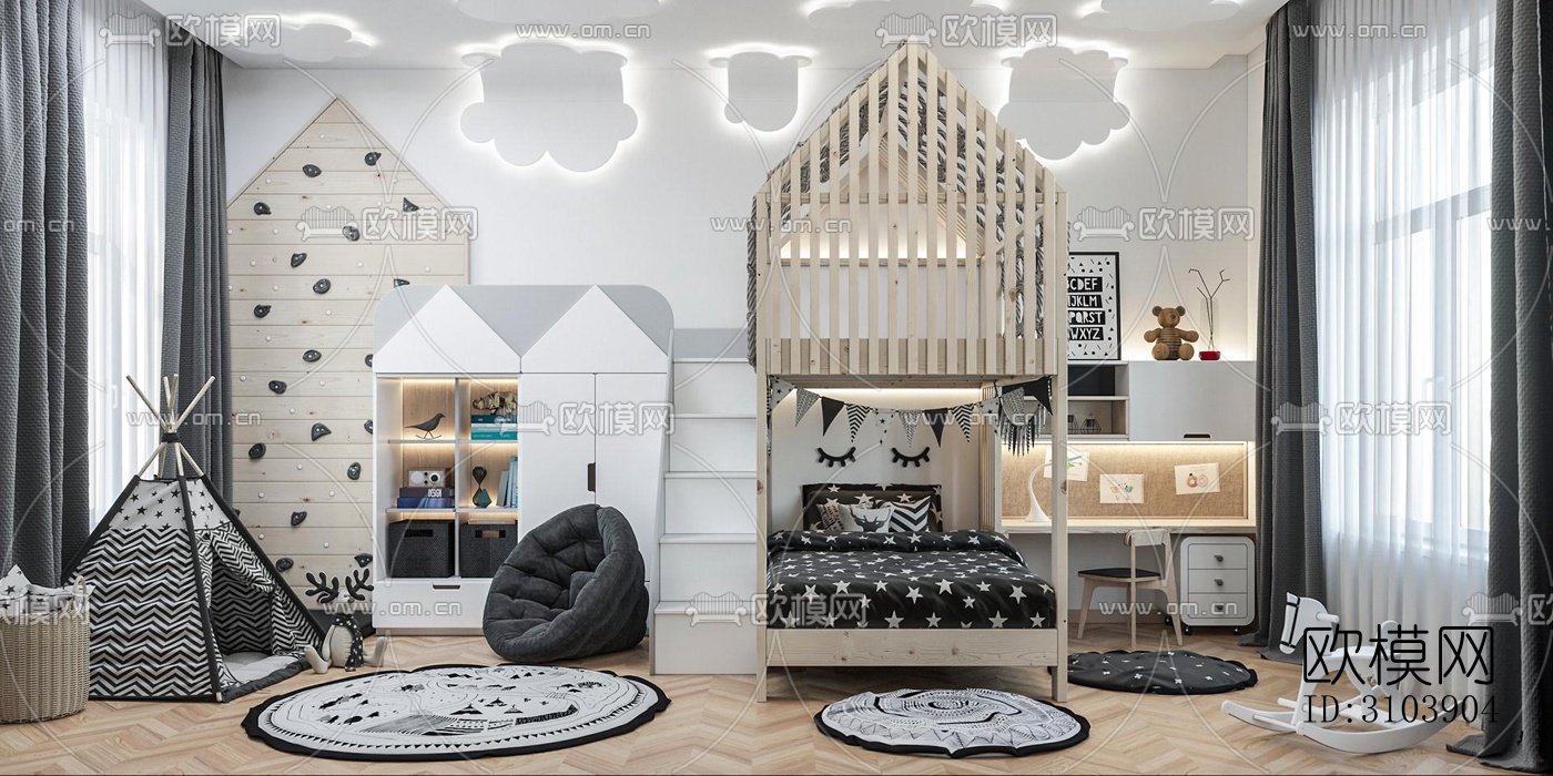 北欧儿童房效果图下载（渲染图1）