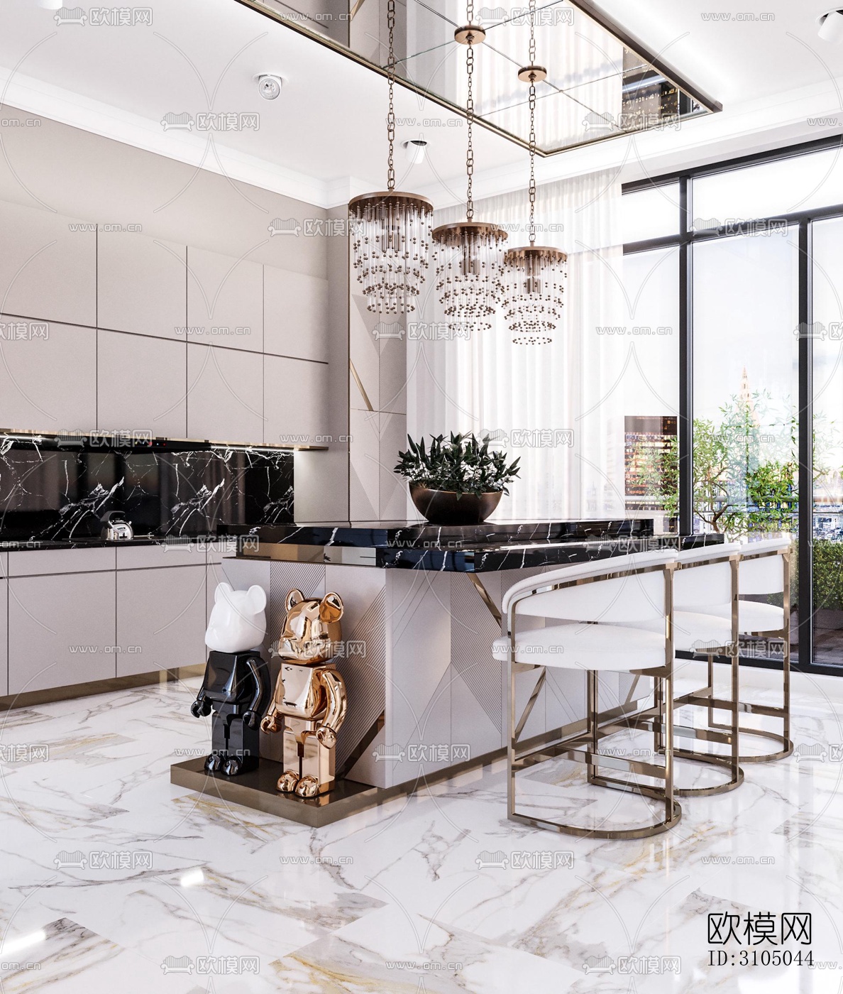现代厨房效果图下载（渲染图1）