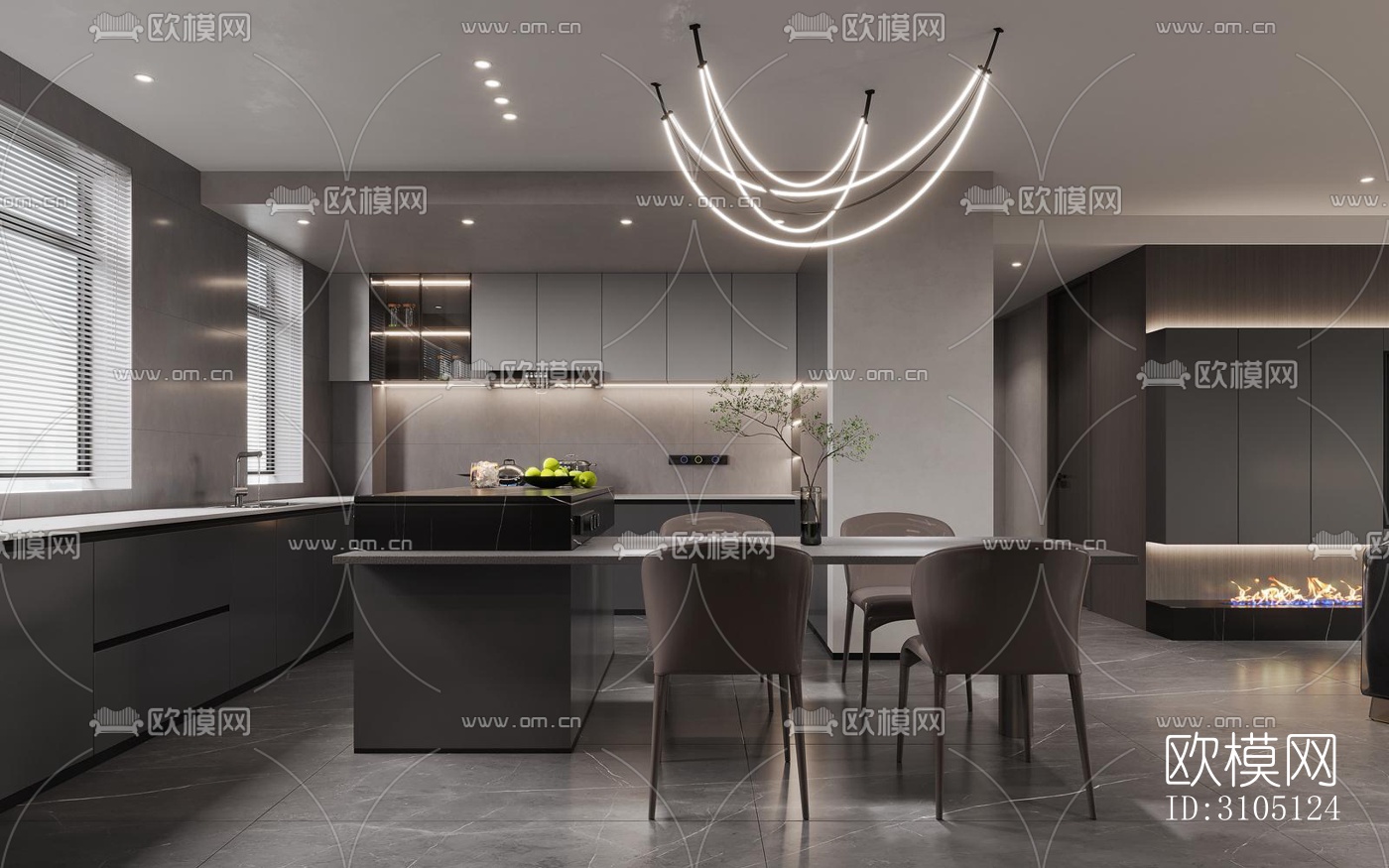 现代平层效果图下载（渲染图3）