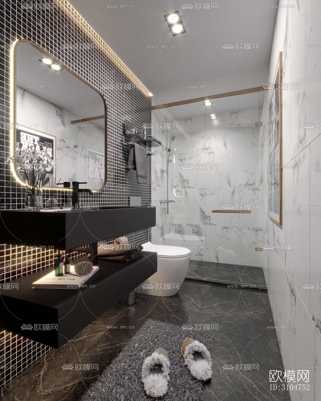 高级灰卫生间效果图下载（渲染图4）