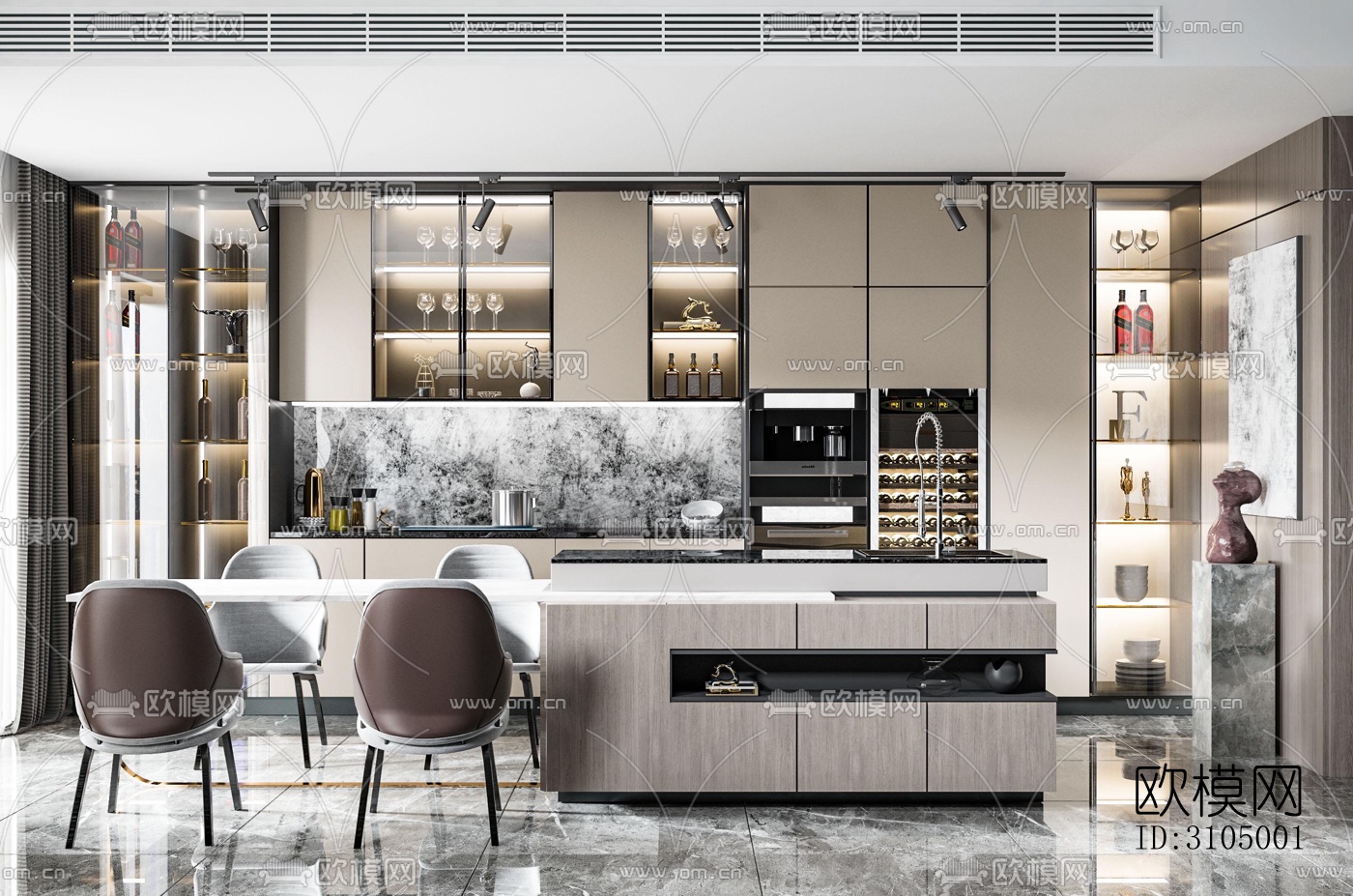 现代厨房效果图下载（渲染图1）