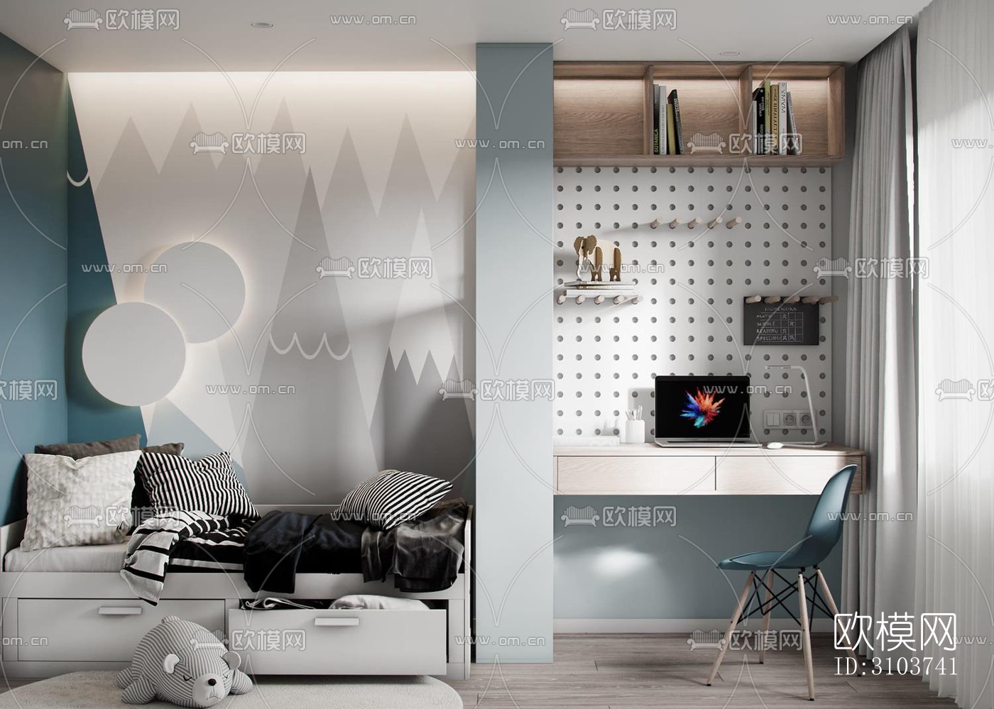 北欧儿童房效果图下载（渲染图4）