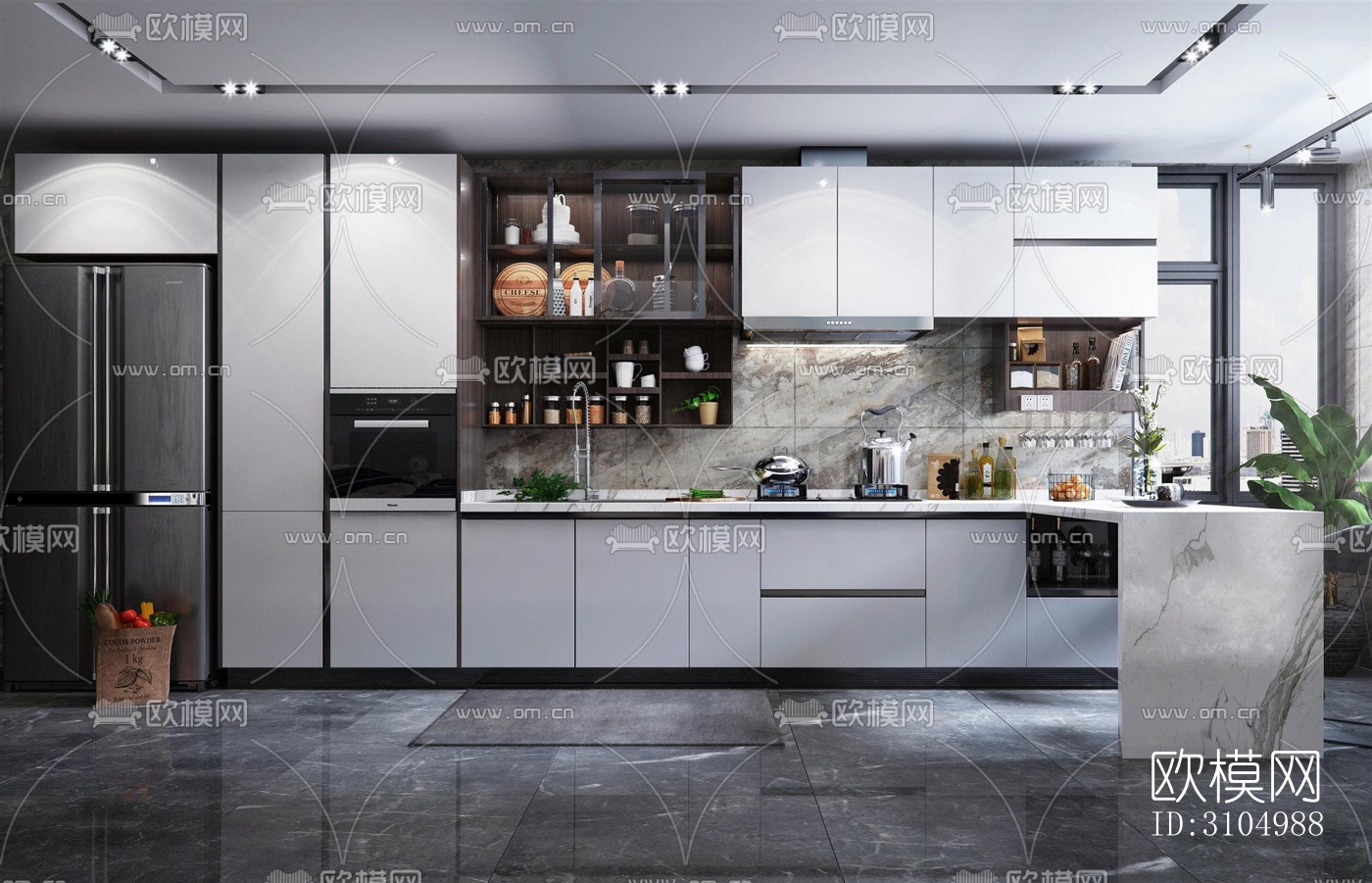 现代厨房效果图下载（渲染图2）