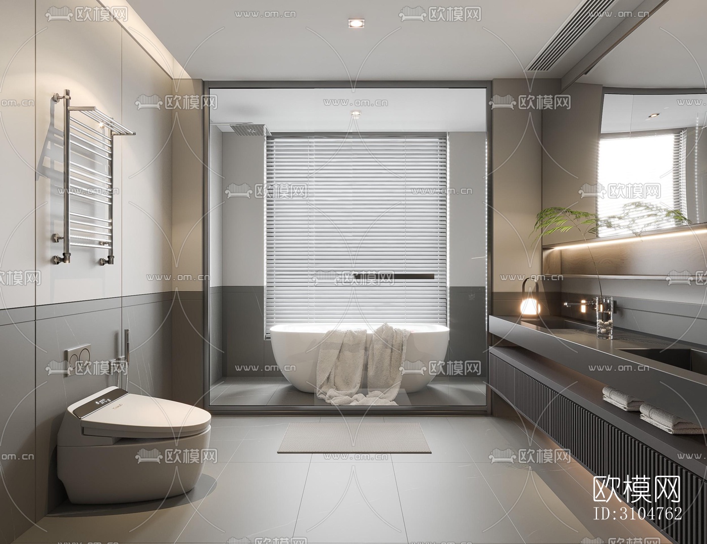 高级灰卫生间效果图下载（渲染图1）