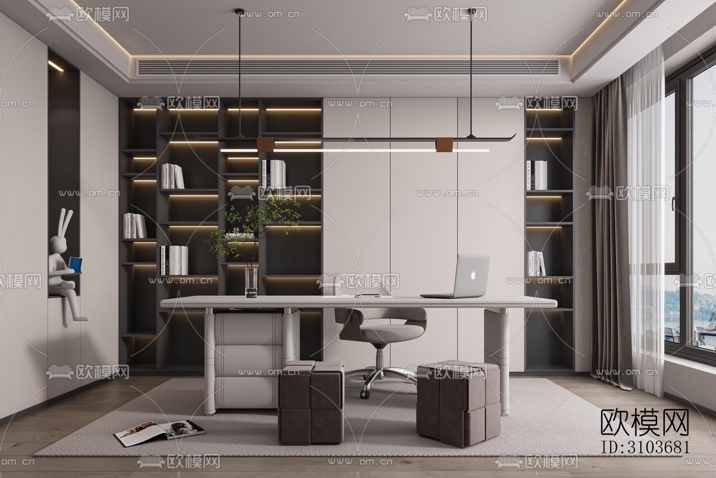 现代书房效果图下载（渲染图2）