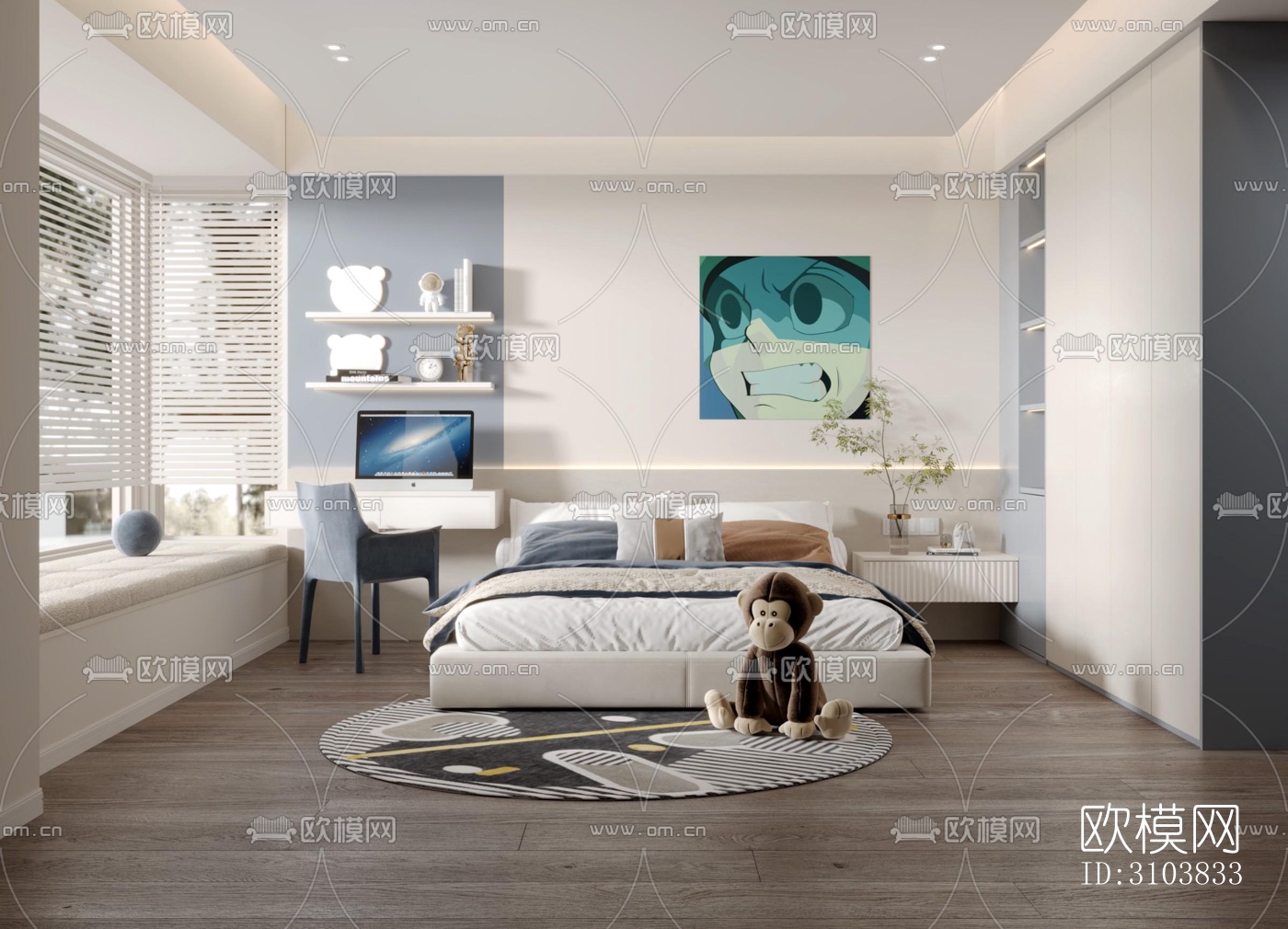 北欧儿童房效果图下载（渲染图1）