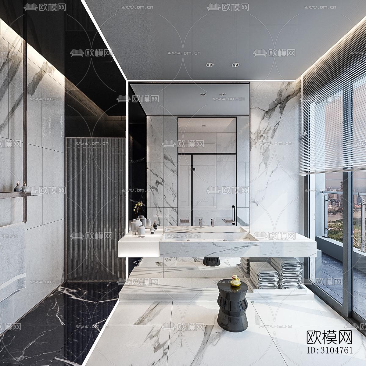 高级灰卫生间效果图下载（渲染图2）