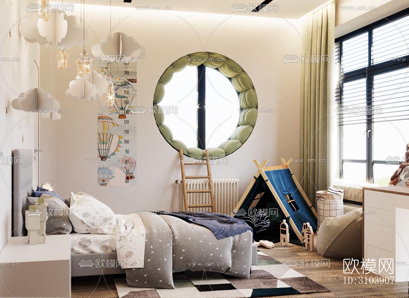 北欧儿童房效果图下载（渲染图1）