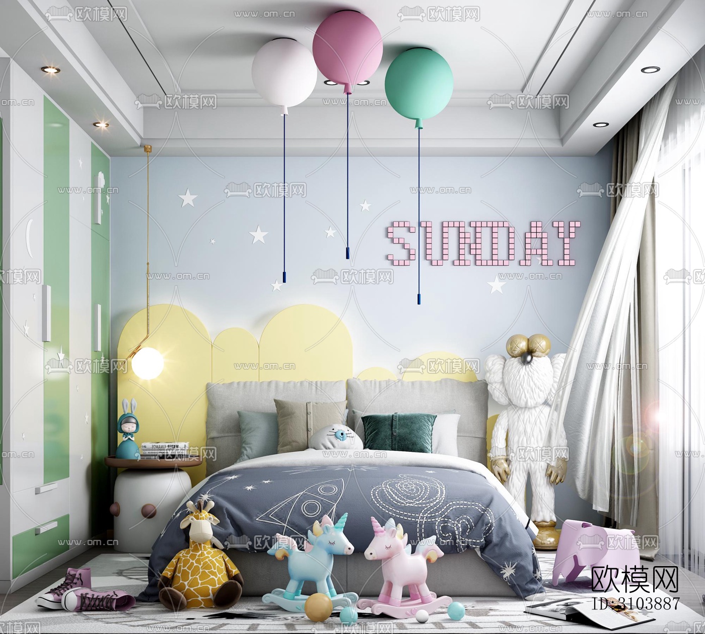 北欧儿童房效果图下载（渲染图3）