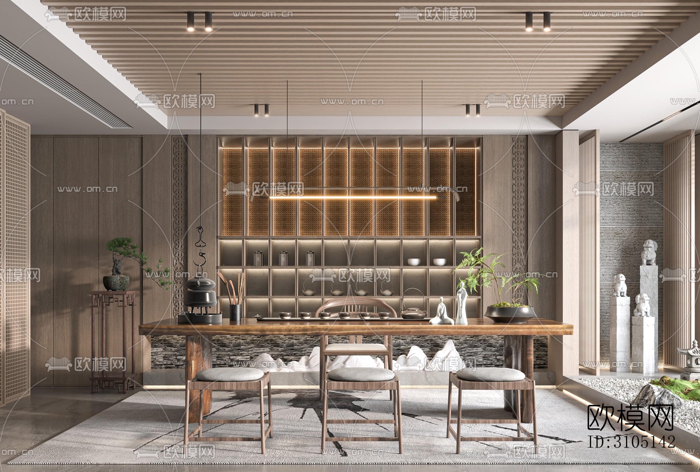 中式茶室效果图下载（渲染图2）