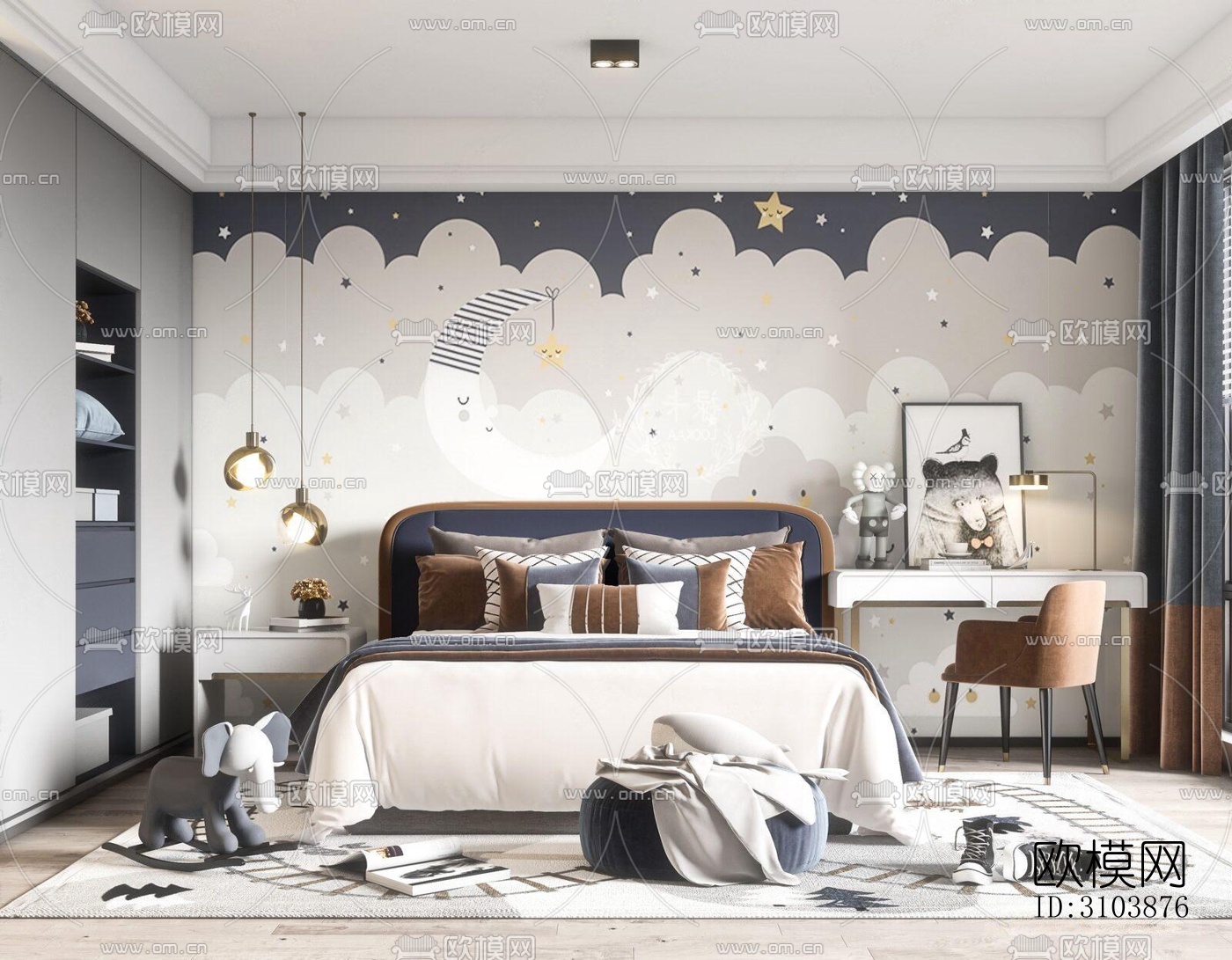 北欧儿童房效果图下载（渲染图2）