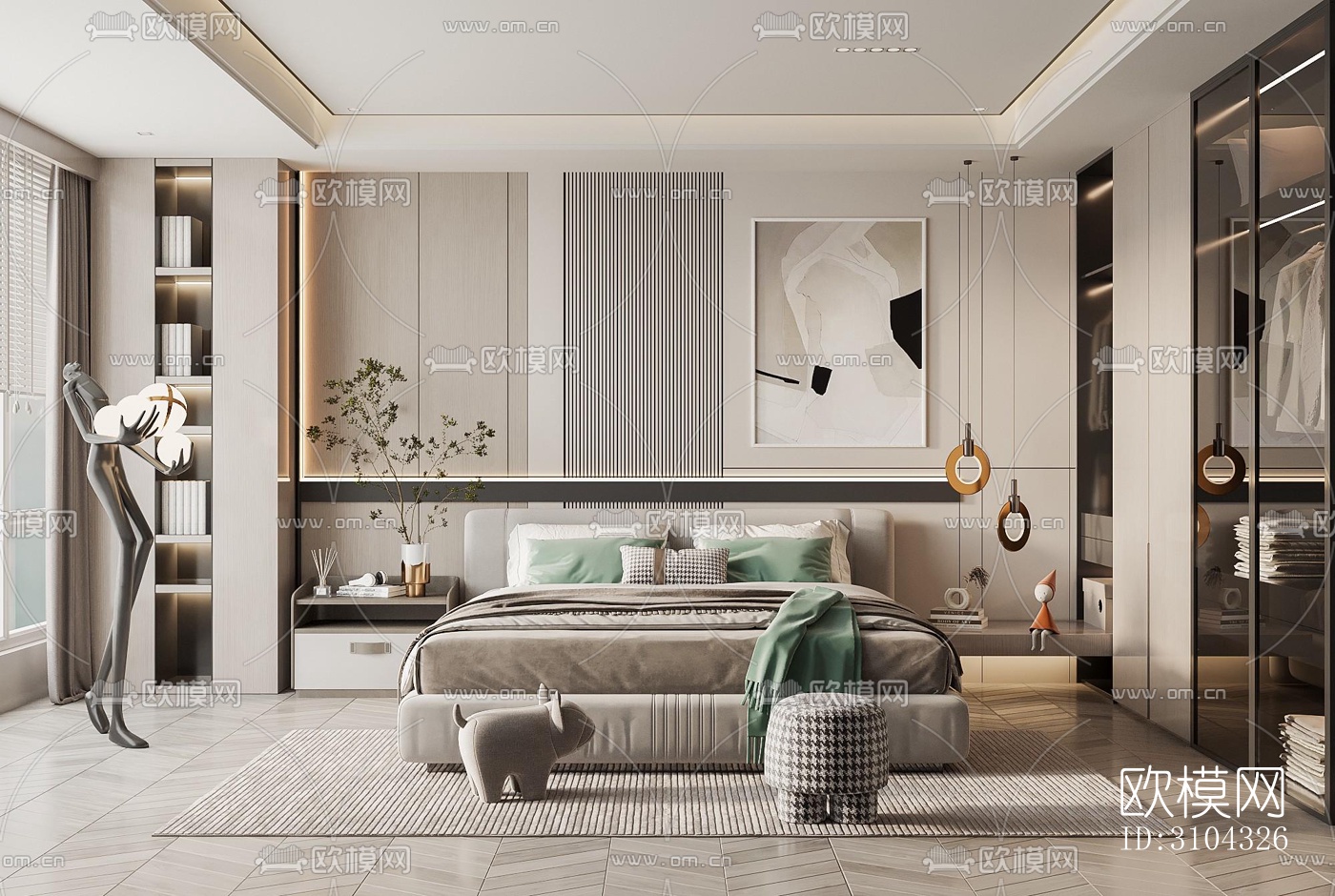 现代卧室效果图下载（渲染图2）