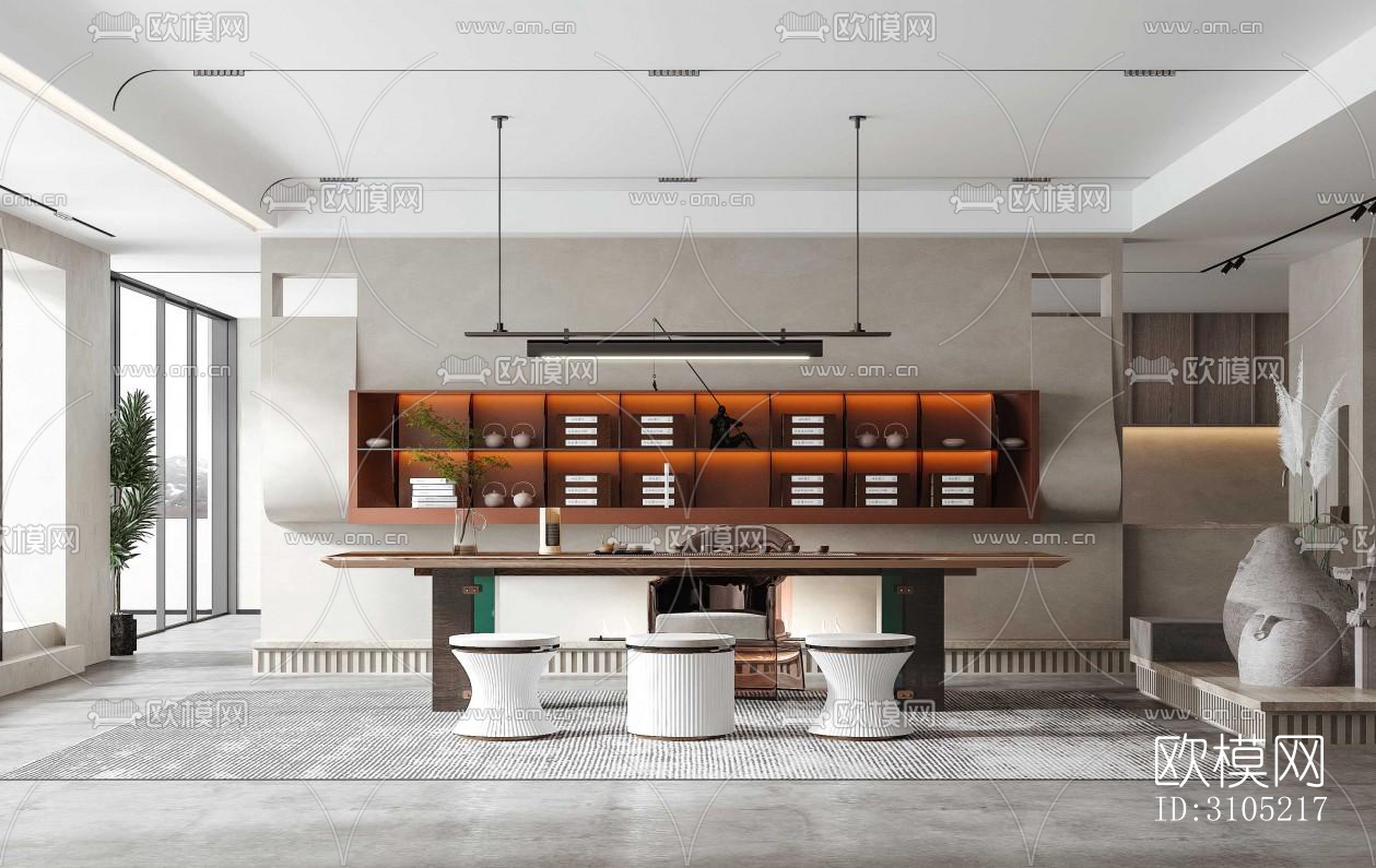 新中式茶室效果图下载（渲染图3）